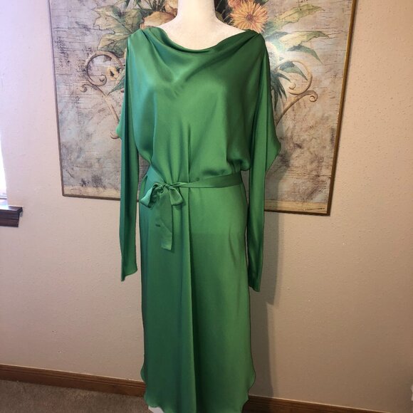Sz XS/S Kes NYC The Lia Green Draped Silk Dress - Picture 1 of 17